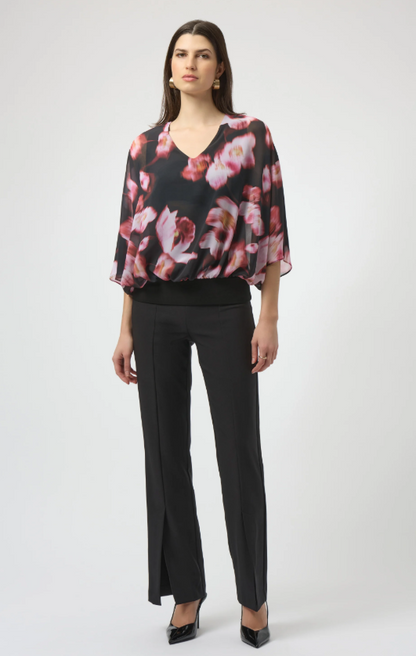 Chiffon & Silky Knit Floral Print Boxy Top (254202)