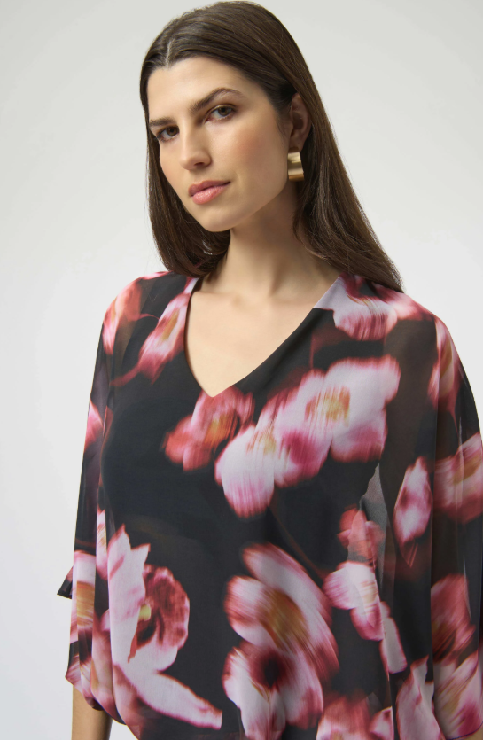 Chiffon & Silky Knit Floral Print Boxy Top (254202)