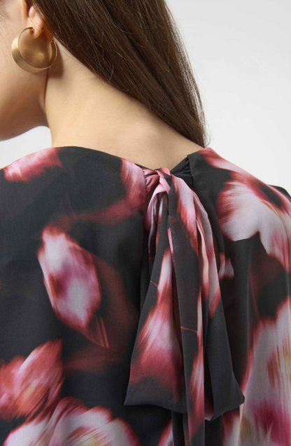 Chiffon & Silky Knit Floral Print Boxy Top (254202)