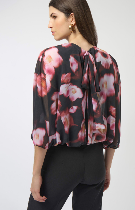 Chiffon & Silky Knit Floral Print Boxy Top (254202)