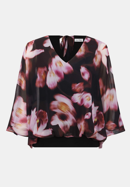 Chiffon & Silky Knit Floral Print Boxy Top (254202)