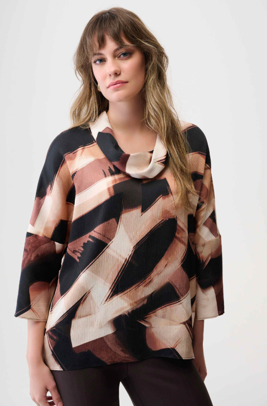 Satin Abstract Print Boxy Tunic with Cowl Collar (254216)