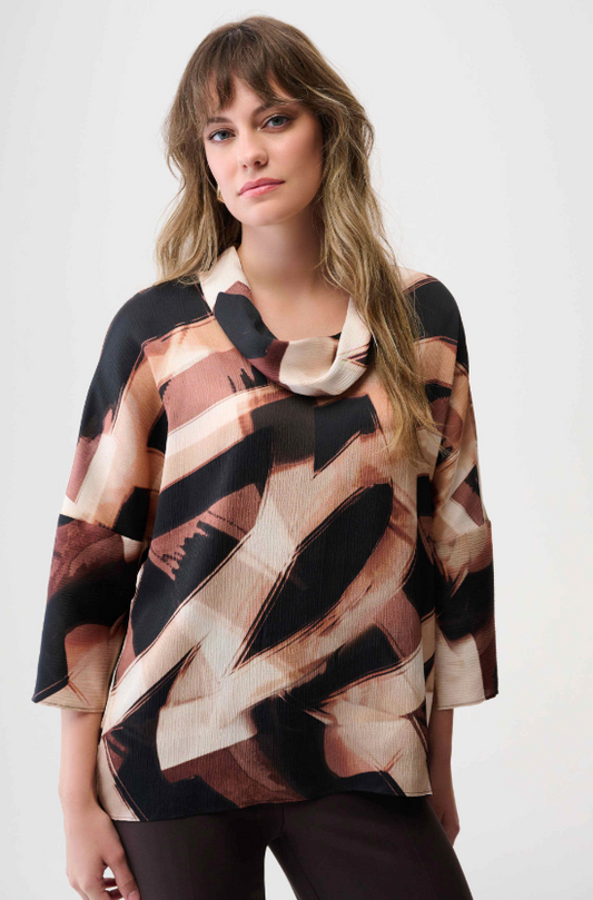 Satin Abstract Print Boxy Tunic with Cowl Collar (254216)
