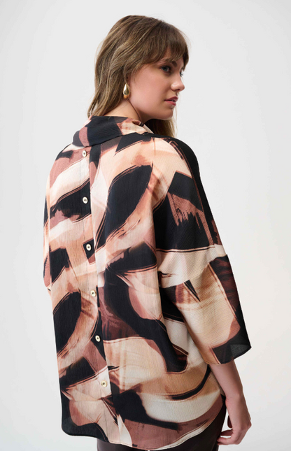 Satin Abstract Print Boxy Tunic with Cowl Collar (254216)