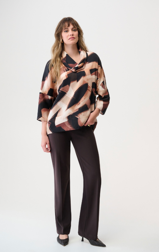 Satin Abstract Print Boxy Tunic with Cowl Collar (254216)