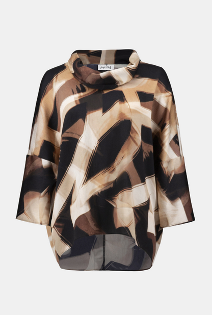 Satin Abstract Print Boxy Tunic with Cowl Collar (254216)