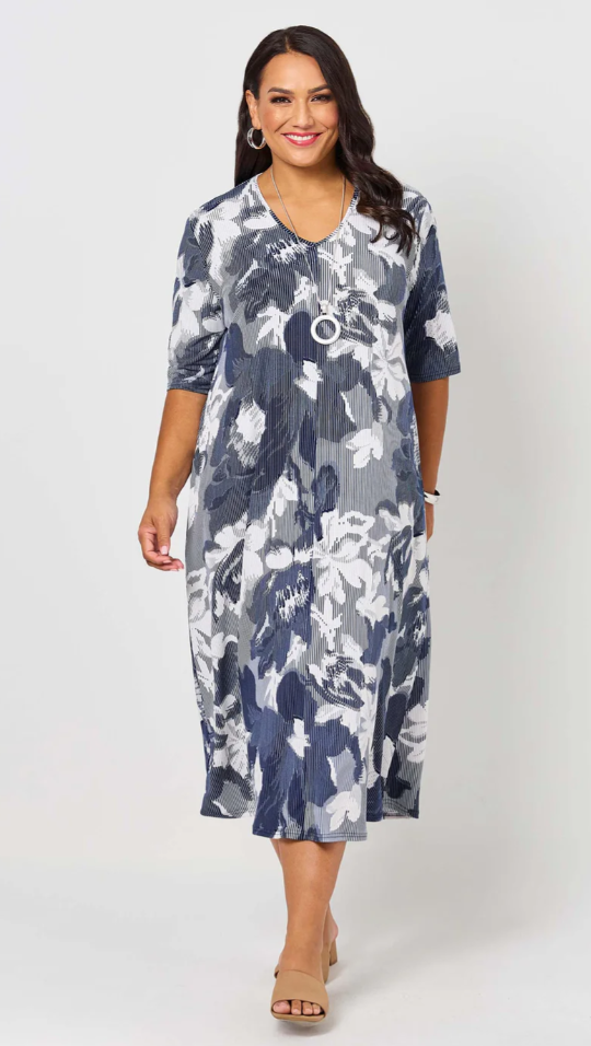 V-Neck Print Jersey Dress (647000)