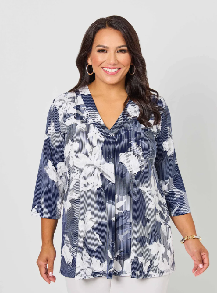 V-Neck Band Invert Print Jersey Top (640004)