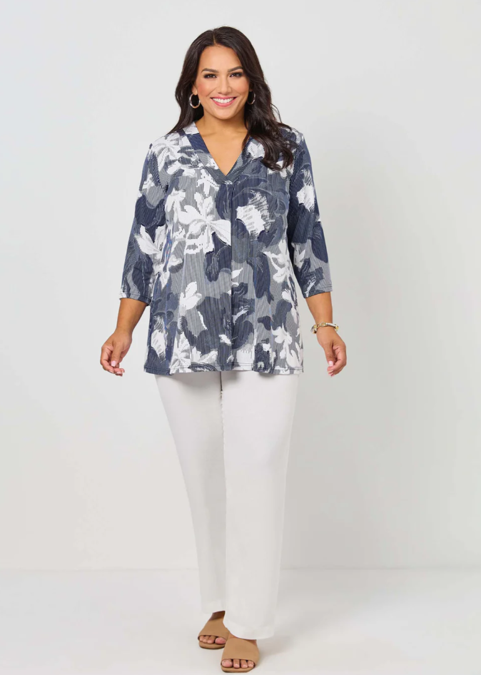 V-Neck Band Invert Print Jersey Top (640004)