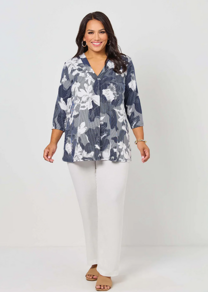 V-Neck Band Invert Print Jersey Top (640004)