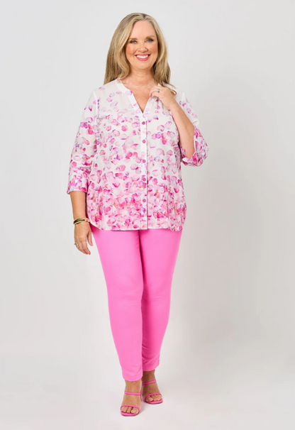 V-Insert Button Thru Print Cotton Shirt (641044)