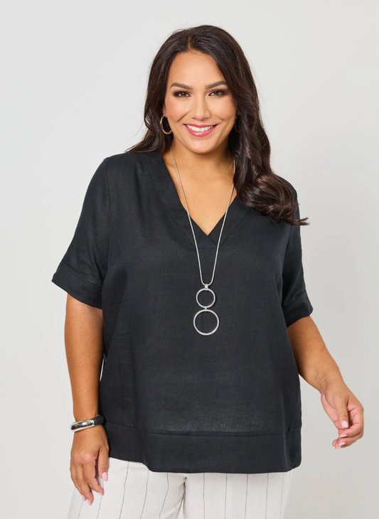 V-Neck Linen Top (640025)