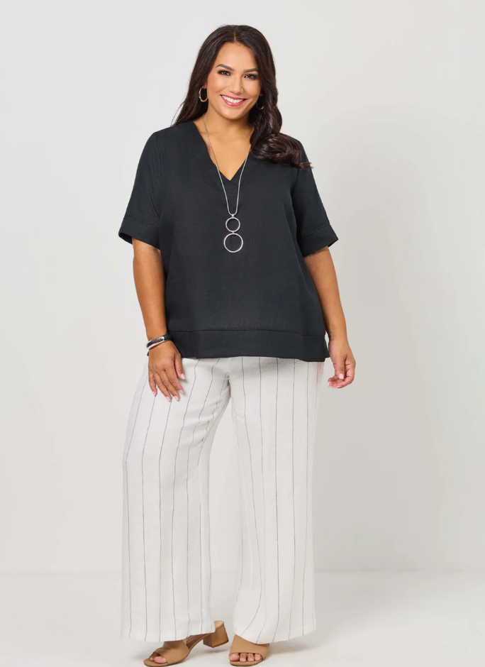 V-Neck Linen Top (640025)