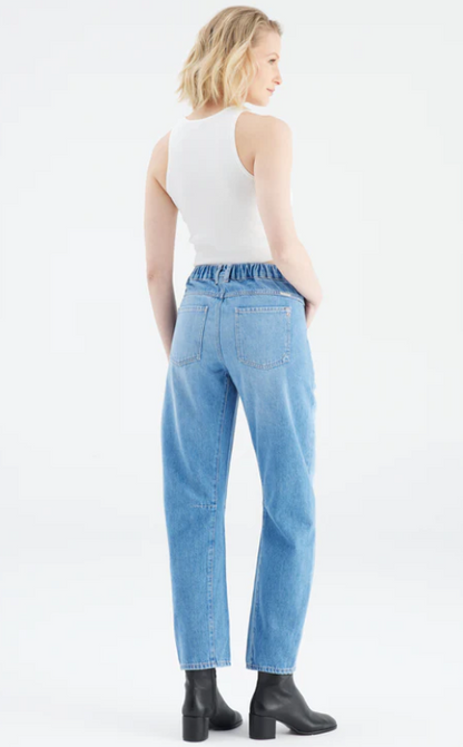 Selena Mid Waist Ankle Length Drop Crotch Patch Pocket Jeans (Selena)
