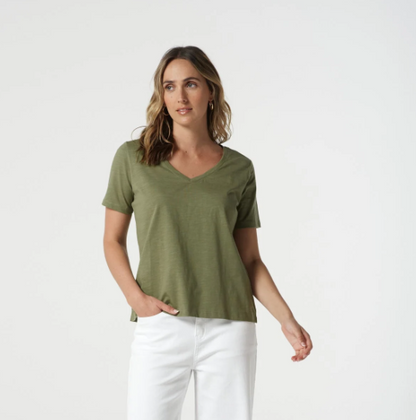 Heat Cotton V Neck Tee With Studs (3312)