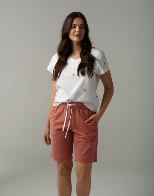 Cross Embroidered V Neck Tee (C13012-241-S25)