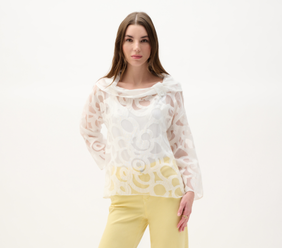 Burnout Woven Boxy Top With Cowl Neck (262020)