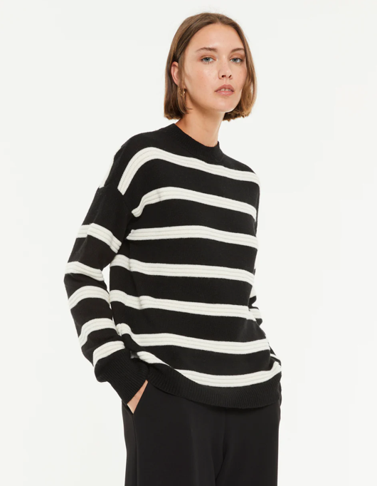 Striped Print Round Neck Sweater (125986)