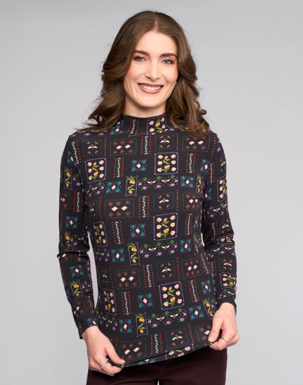 Long Sleeve High Neck Printed Top (4344)