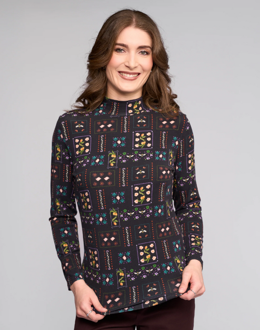 Long Sleeve High Neck Printed Top (4344)