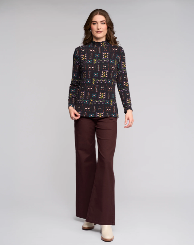 Long Sleeve High Neck Printed Top (4344)