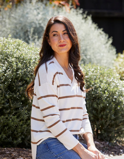 Stripe V Neck Pullover (60611052A)