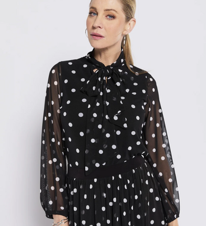 Mesh Jersey Tie Neck Top In Polkadot (Abbie.W26)