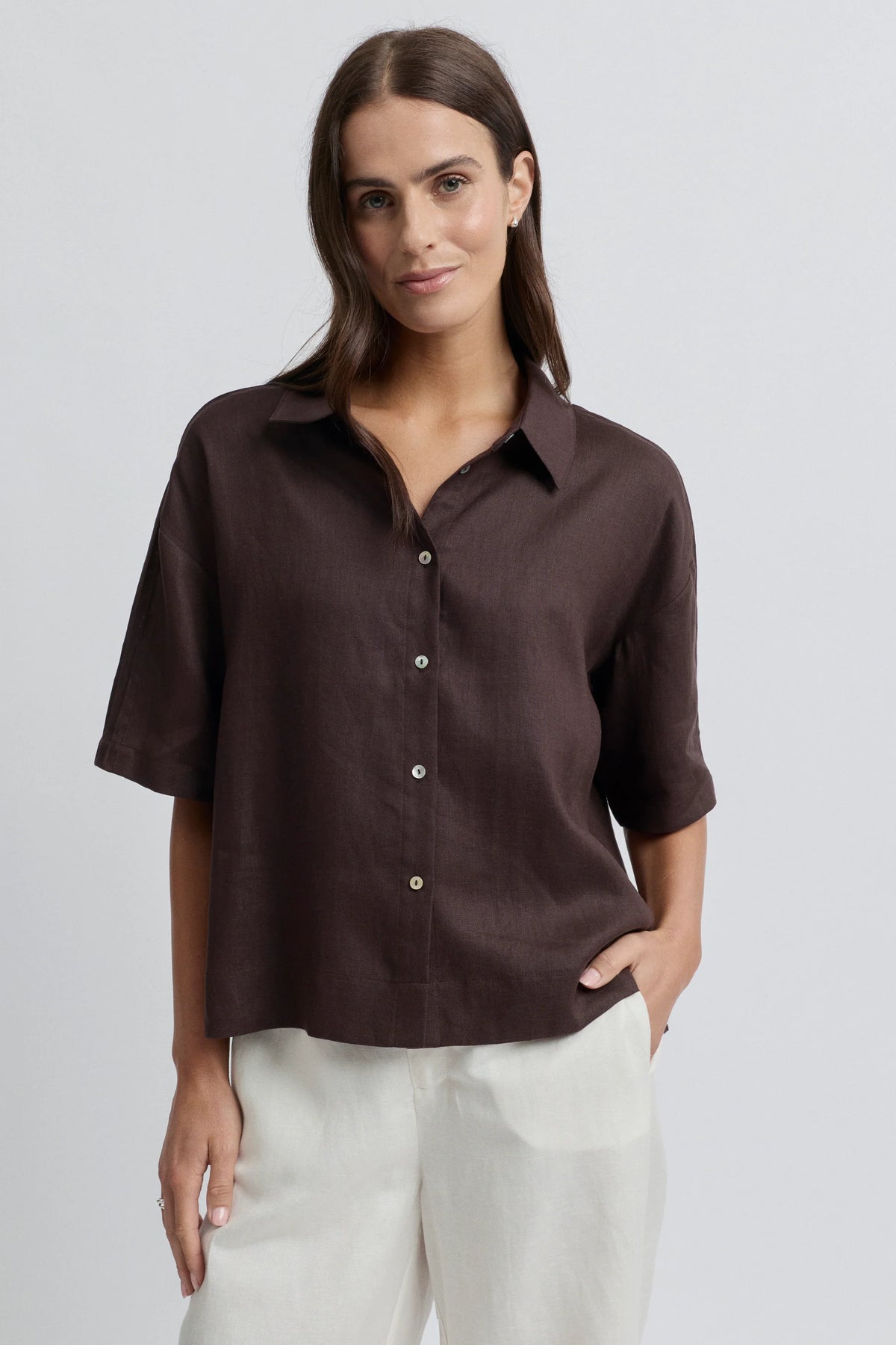 Tirari Short Sleeve Linen Essence Shirt (YTWN4388)