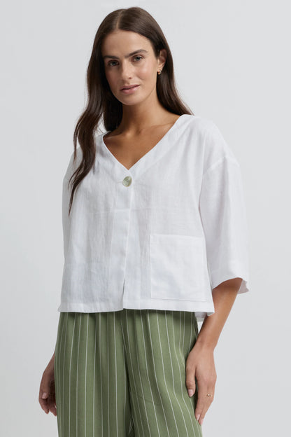 Tirari Short Sleeve Linen Shacket (YTWN6334)