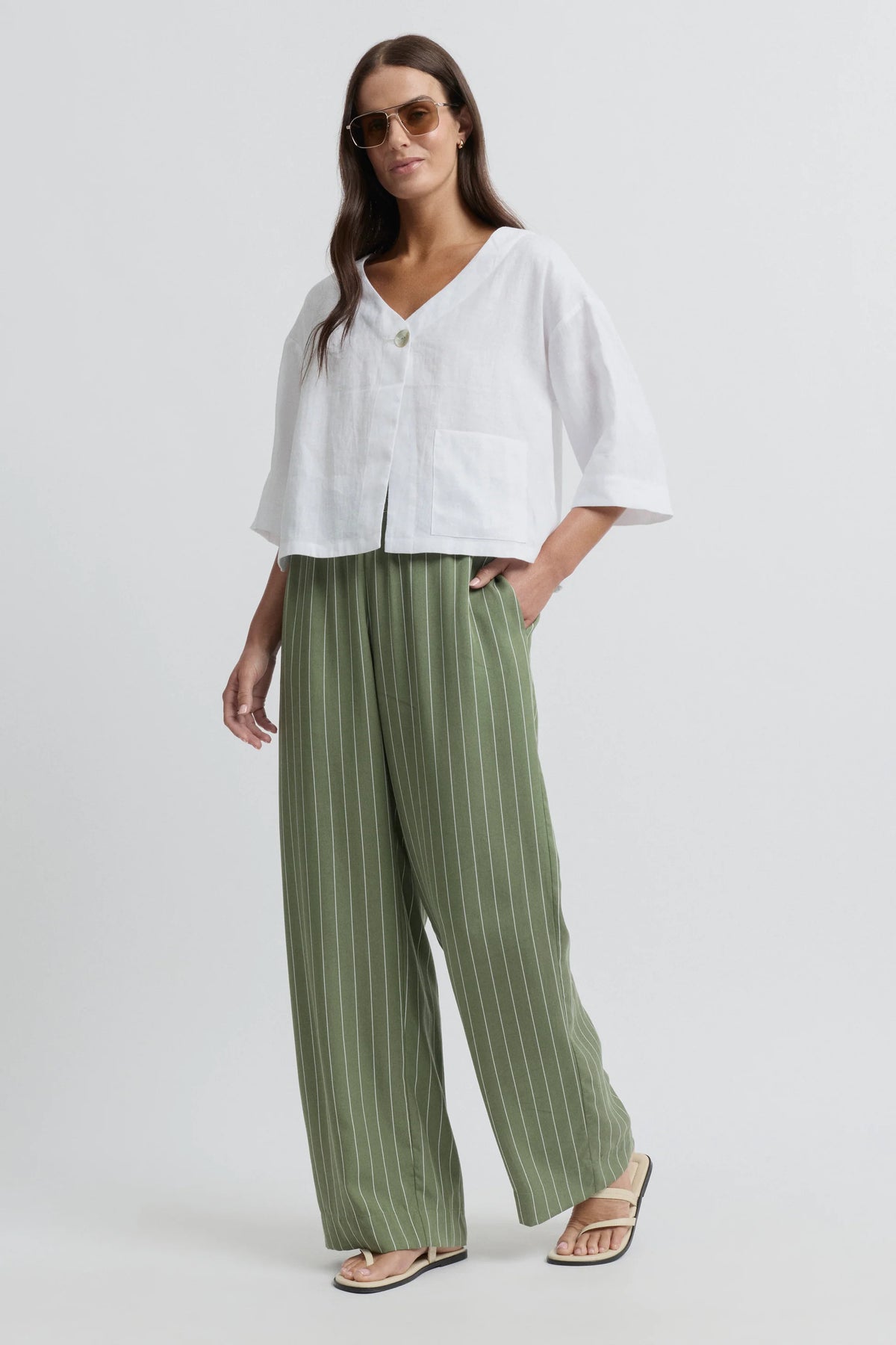 Tirari Short Sleeve Linen Shacket (YTWN6334)